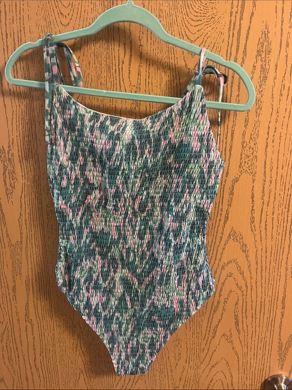 Cupshe Green and Pink Smocked One-Piece Swimsuit